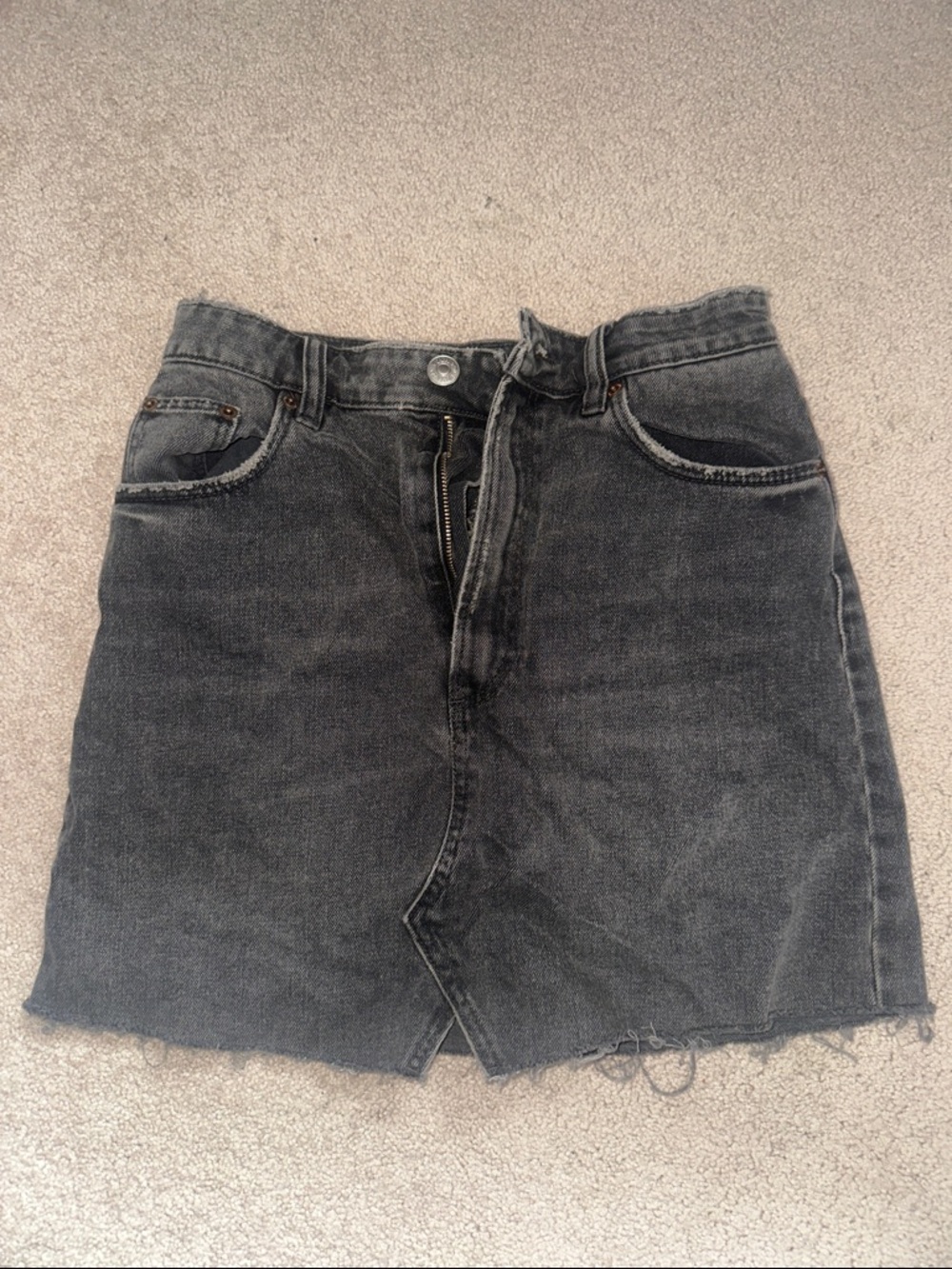 Zara Black Denim Mini Skirt - Raw Hem - Size XS